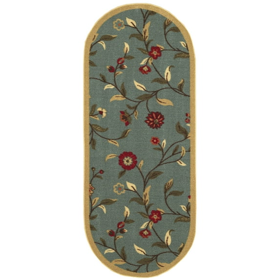 Ottomanson Non-Slip Hallway Runner Rug 20" x 59" Oval Perfect for High Traffic Areas, Seafoam Green Floral