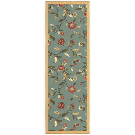 Ottomanson Floral Bathroom Runner Rug 20" x 59" - Non Slip Low Pile Carpet, Seafoam Green