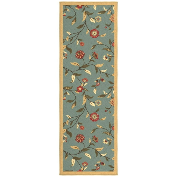 Ottomanson Floral Bathroom Runner Rug 20" x 59" - Non Slip Low Pile Carpet, Seafoam Green