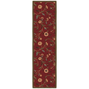 Ottomanson Non-Slip Rubberback Floral 2x7 Indoor Runner Rug, 1'10" x 7', Red