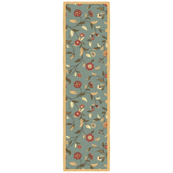 Ottomanson Floral Kitchen Runner Rug 1'10" x 6' - Non Slip Low Pile Carpet, Seafoam Green