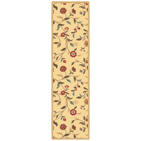 Ottomanson Floral Hallway Runner Rug 2'7" x 9'6" - Non Slip Low Pile Carpet, Beige
