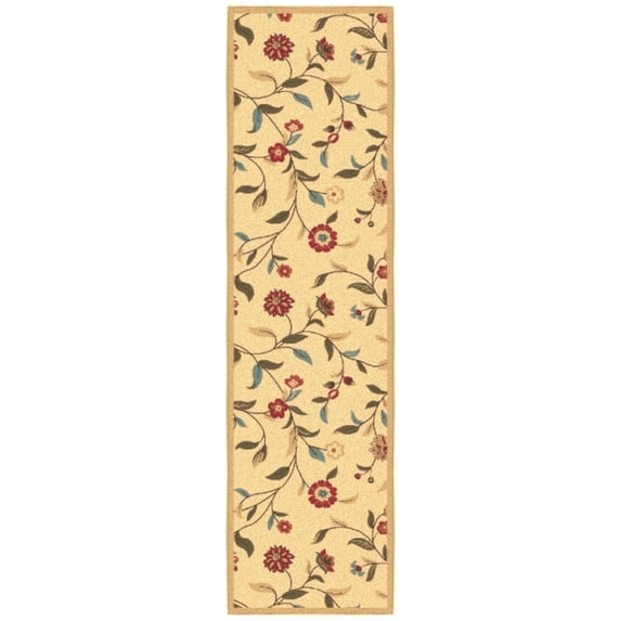 Ottomanson Floral Hallway Runner Rug 2'7" x 9'10" - Non Slip Low Pile Carpet, Beige