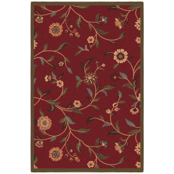 Ottomanson Floral Area Rug 3'3" x 4'7" - Non Slip Low Pile Carpet, Red