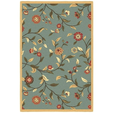 Ottomanson Non-Slip Rubberback Floral 3x5 Indoor Area Rug, 3'3" x 5', Seafoam
