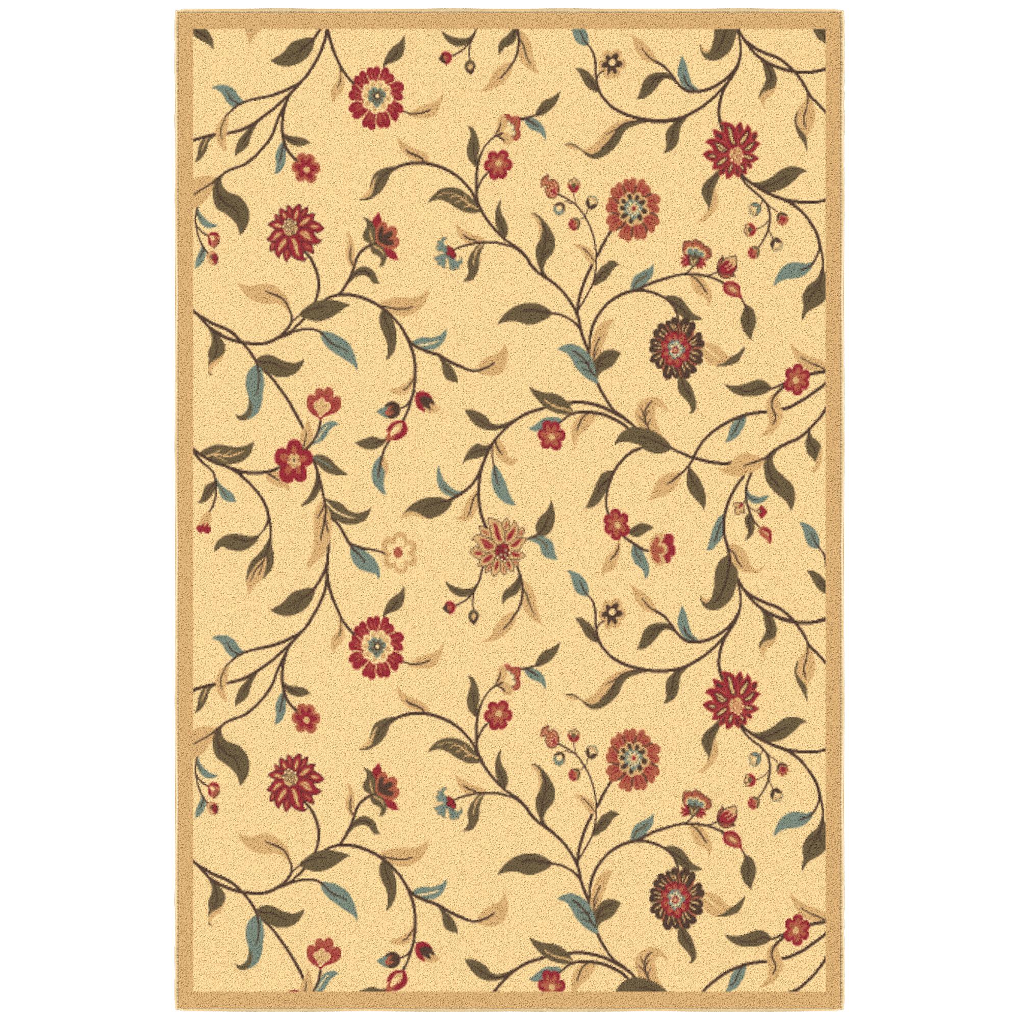 Ottomanson Machine Washable NonSlip Rubberback Floral 5x7 Indoor Area