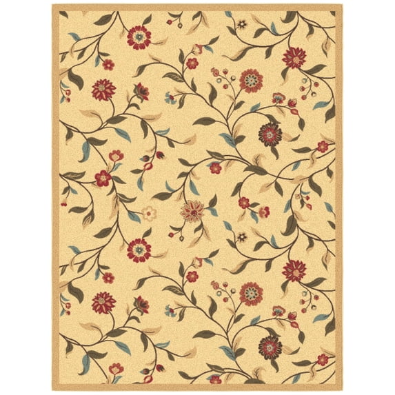 Ottomanson Floral Area Rug 5' x 6'6" - Non Slip Low Pile Carpet, Beige