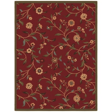 Ottomanson Non-Slip Rubberback Floral 5x7 Indoor Area Rug, 5' x 6'6", Red