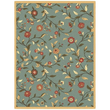 Ottomanson Non-Slip Rubberback Floral 5x7 Indoor Area Rug, 5' x 6'6", Seafoam