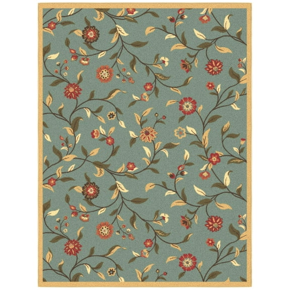 Ottomanson Floral Area Rug 5' x 6'6" - Non Slip Low Pile Carpet, Seafoam Green