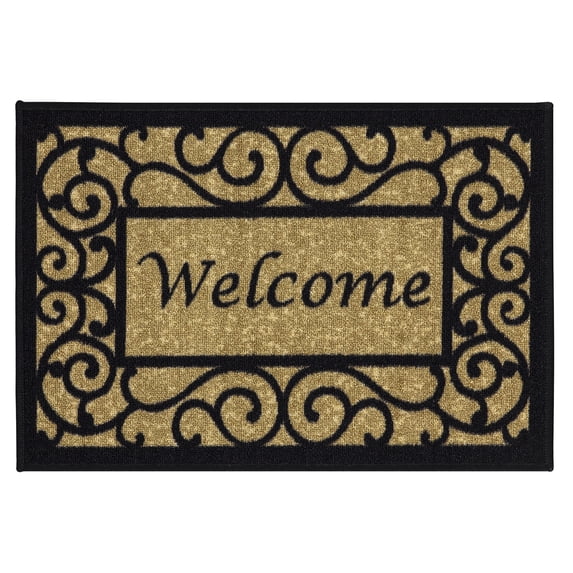Ottomanson Machine Washable Non-Slip Rubberback Floral Border 2x3 Entryway Doormat, 20" x 30", Beige