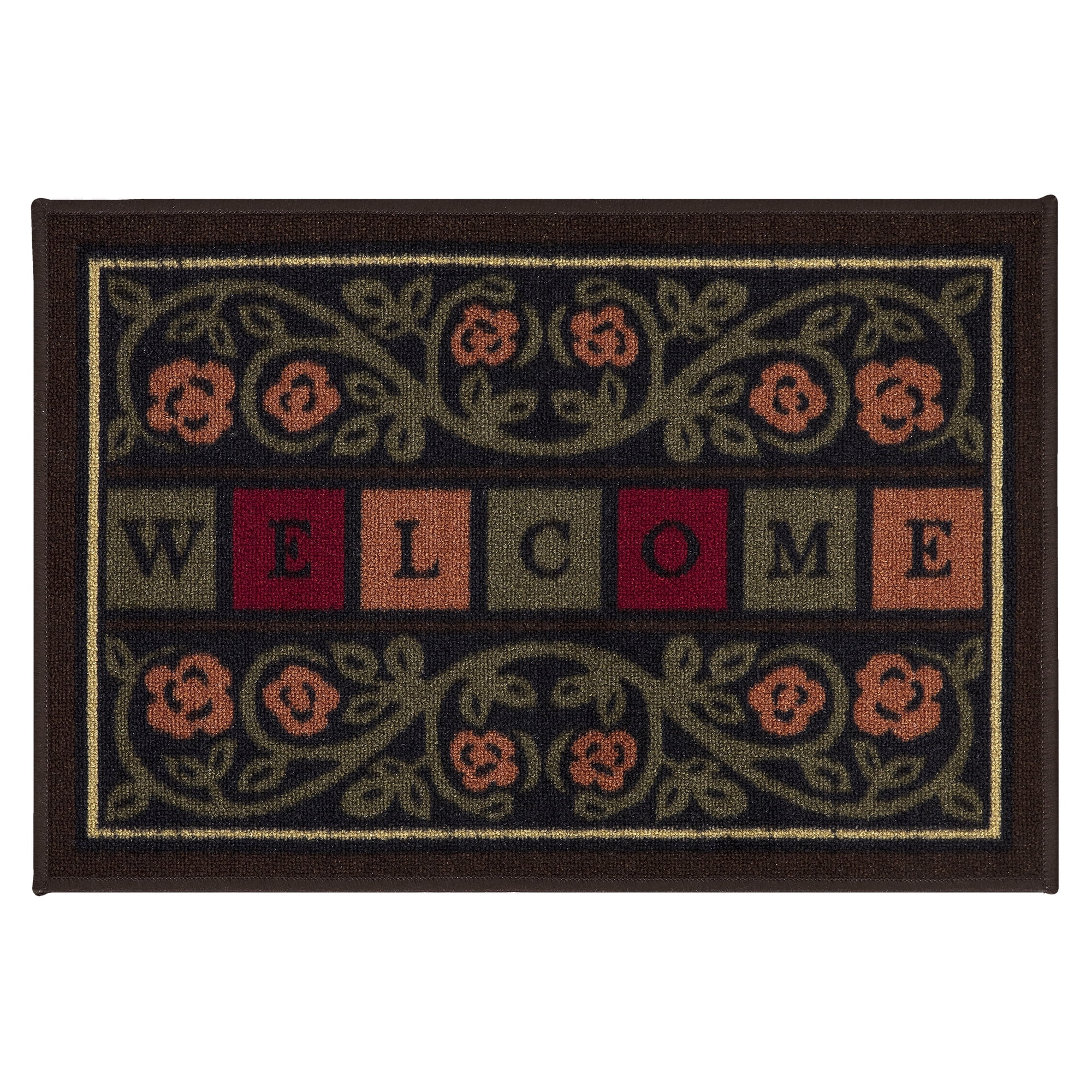 Multicolor Floral Border Non-Slip Rubber Outdoor Welcome Doormat