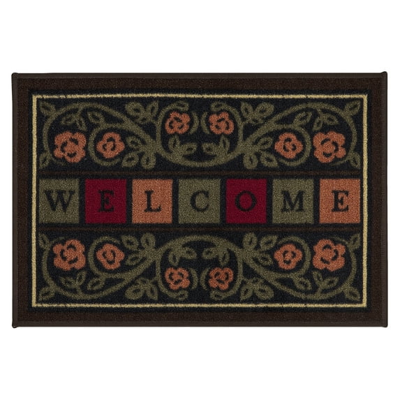 Ottomanson Machine Washable Non-Slip Rubberback Floral Border 2x3 Entryway Doormat, 20" x 30", Multicolor