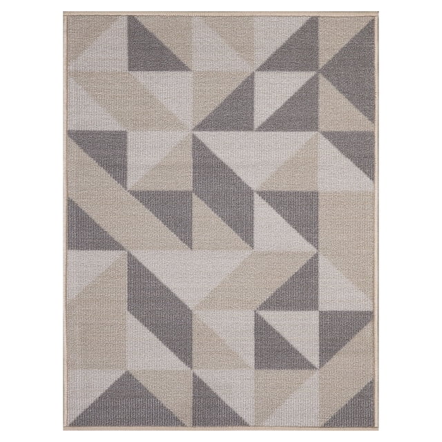 Ottomanson Non-Slip Small Area Rug for Entryway 2'3" x 3' Easy Clean & Durable Kitchen Mat, Beige Lines