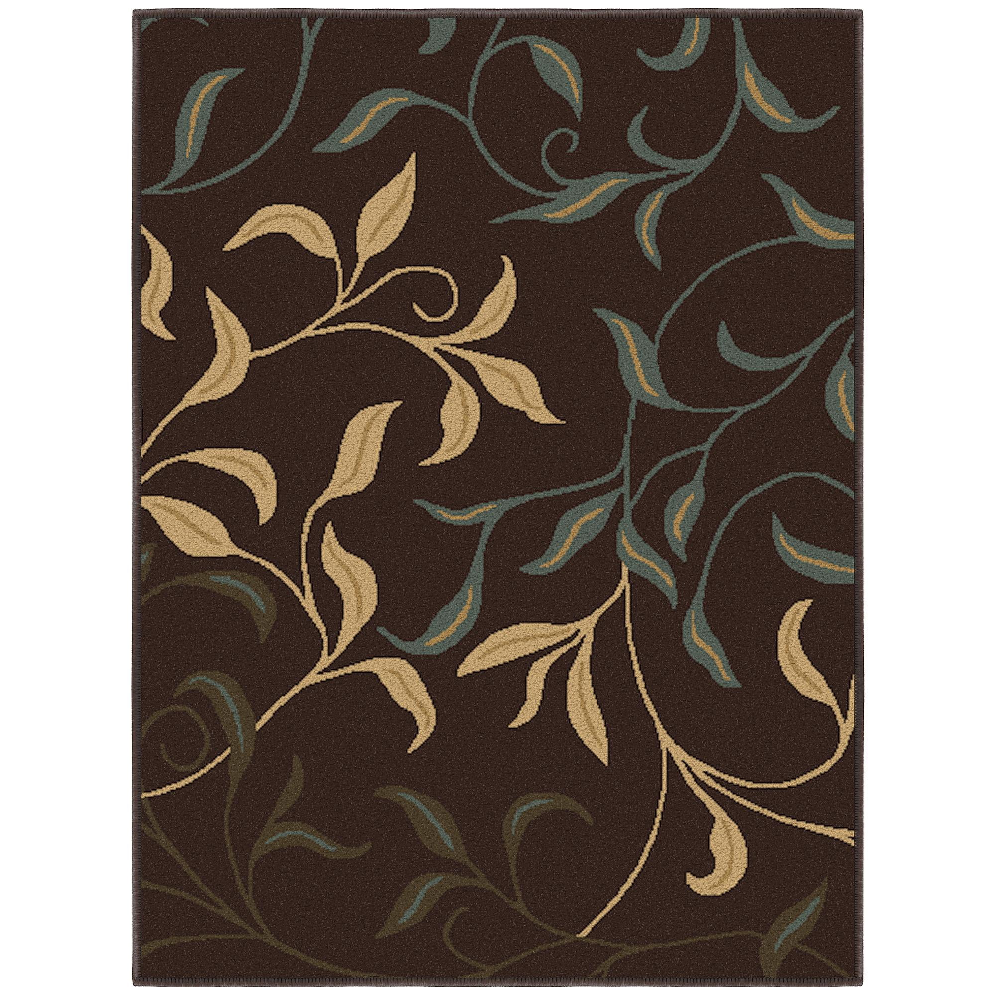 Brown Floral Leaves Non-Slip Washable Area Rug 2'3" x 3'