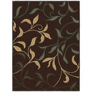 Ottomanson Non-Slip Rubberback Leaves 2x3 Indoor Area Rug, 2'3" x 3', Brown