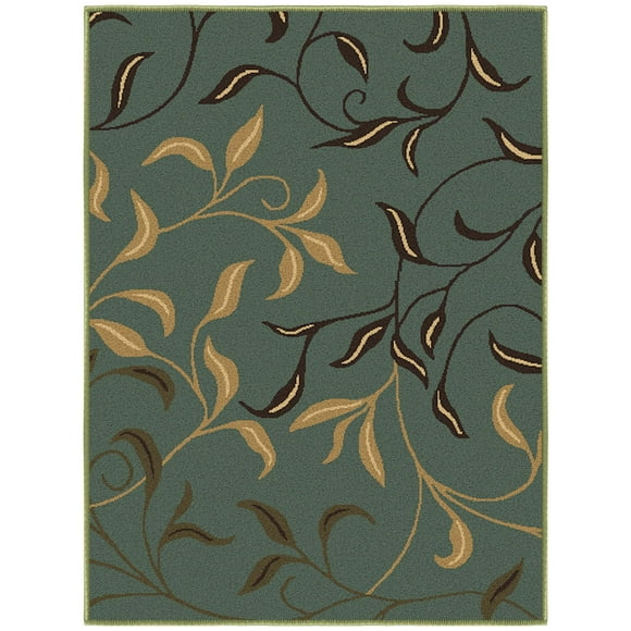 Ottomanson Leaf Indoor Doormat 2'3" x 3' - Non Slip Low Pile Area Rug for Entryway, Seafoam Green