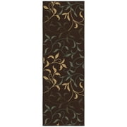 Ottomanson Leaf Bathroom Runner Rug 20" x 59" - Non Slip Low Pile Carpet, Brown