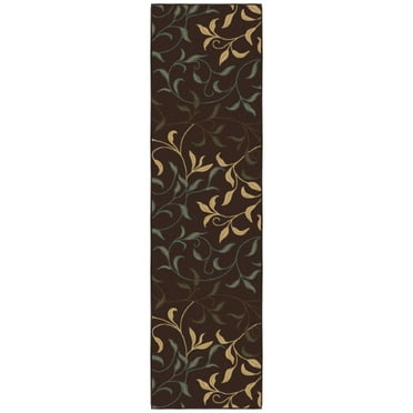 Ottomanson Non-Slip Rubberback Leaves 2x7 Indoor Runner Rug, 1'10" x 7', Brown