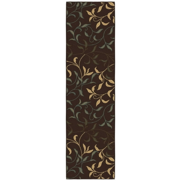 Ottomanson Leaf Kitchen Runner Rug 1'10" x 7' - Non Slip Low Pile Carpet, Brown
