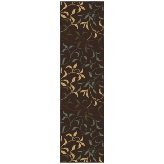 Ottomanson Leaf Hallway Runner Rug 2'7" x 9'10" - Non Slip Low Pile Carpet, Brown