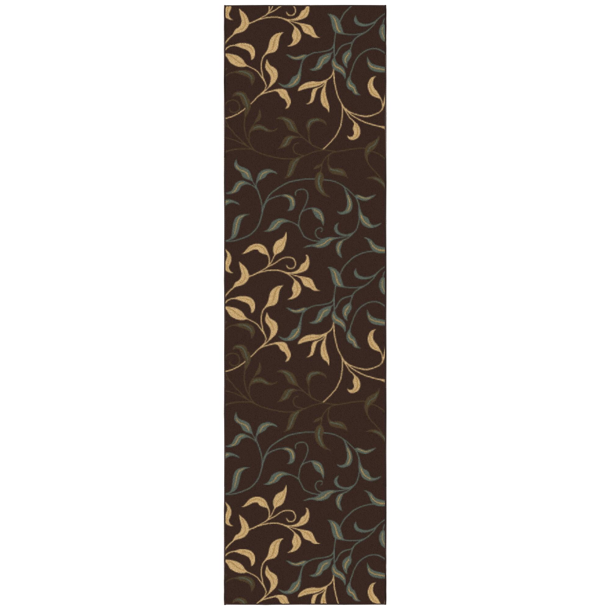 Brown Leaves Design Non-Slip Runner Rug, 2'7" x 9'10"