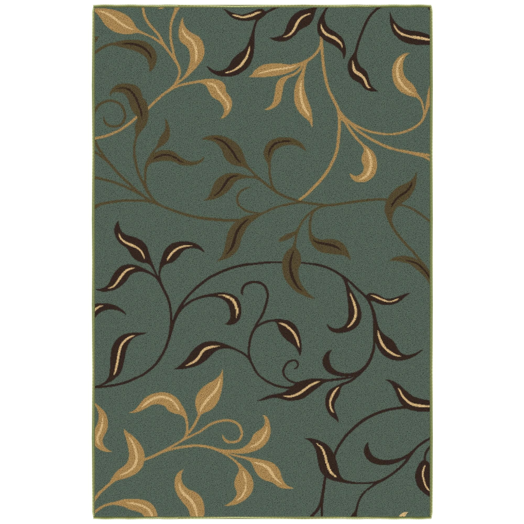 Seafoam Green and Beige Synthetic Rectangular Area Rug