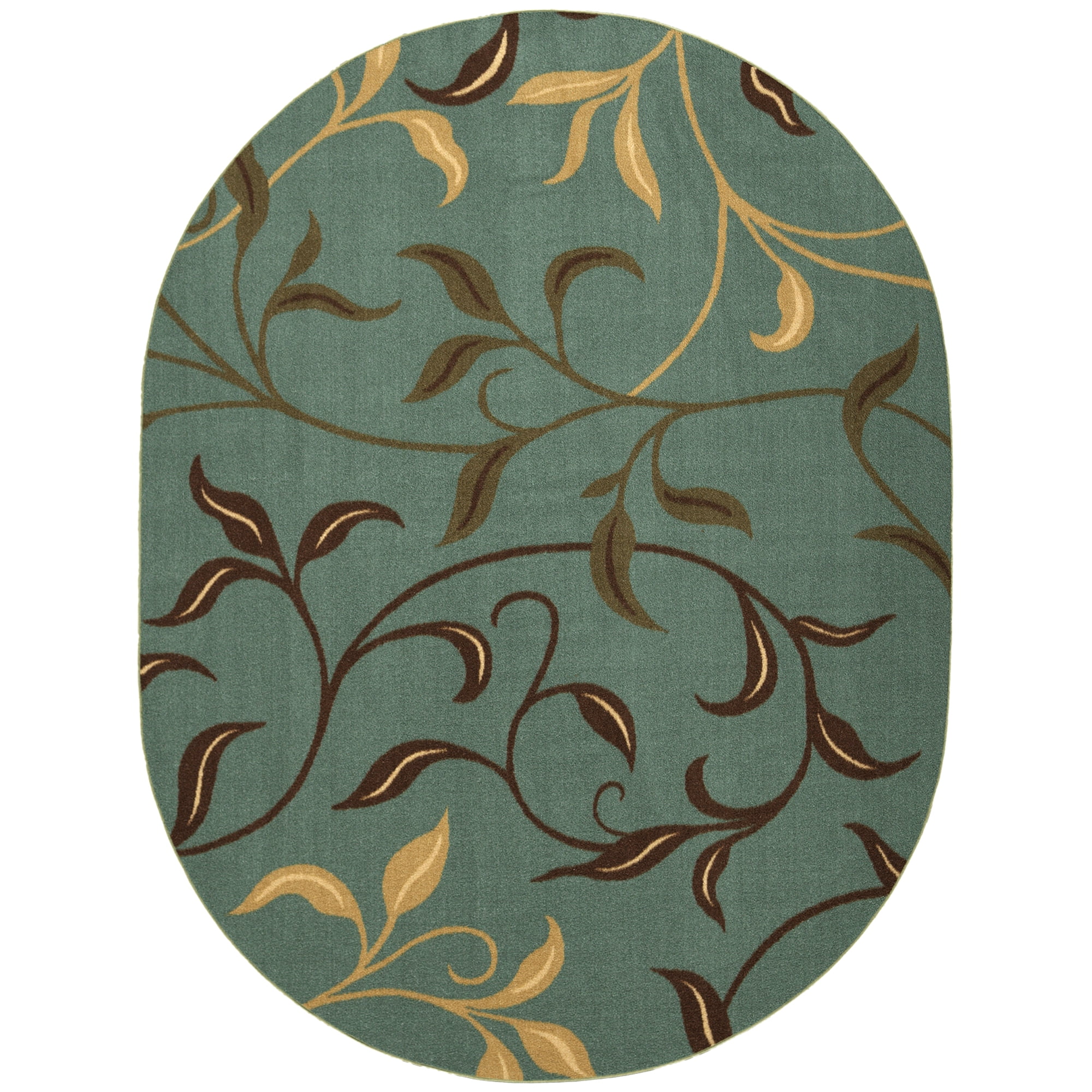 Ottomanson Machine Washable NonSlip Rubberback Leaves 5x7 Indoor Oval