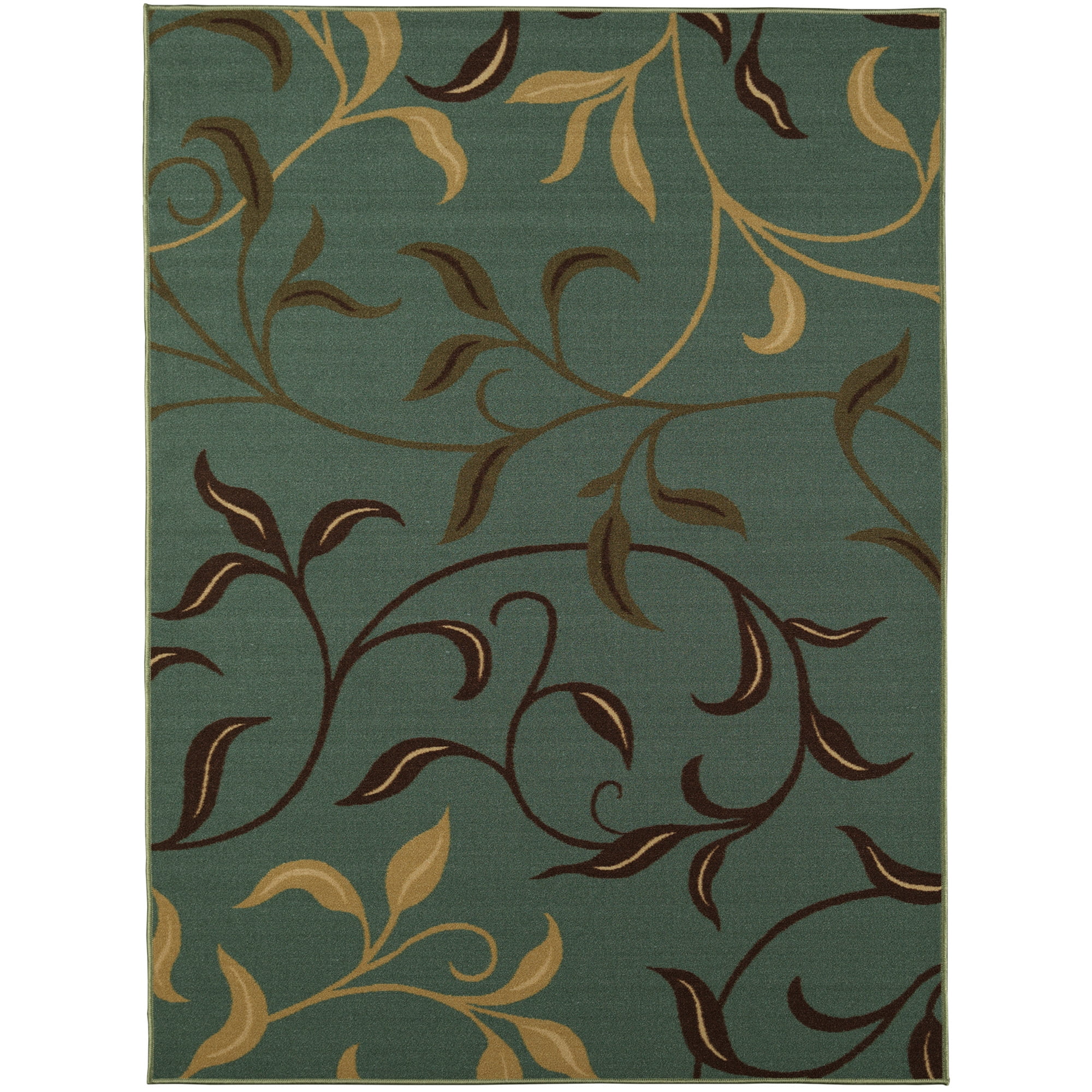 Ottomanson Non-Slip Area Rug for Living Room 7'10" x 9'10" Durable Low Profile Carpet, Seafoam Green Leaf