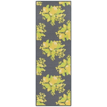 Ottomanson Machine Washable Non-Slip Rubberback Lemons 2x5 Kitchen Runner Rug, 20" x 59", Gray