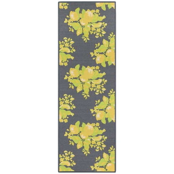 Ottomanson Lemons Bathroom Runner Rug 20" x 59" - Non Slip Low Pile Carpet, Gray