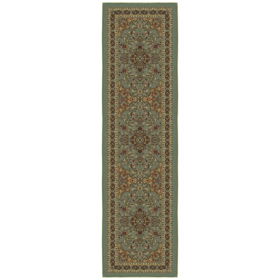 Ottomanson Medallion Kitchen Runner Rug 1'10" x 7' - Non Slip Low Pile Carpet, Seafoam Green