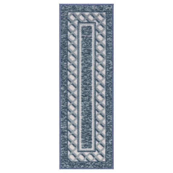 Ottomanson Non-Slip Rubberback Modern Bordered 8.5" x 26" Indoor Stair Treads, 7 Pack, Navy