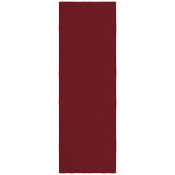 Ottomanson Solid Bathroom Runner Rug 20" x 53" - Non Slip Low Pile Carpet, Red
