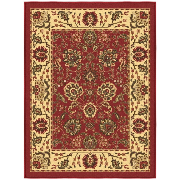 Ottomanson Floral Indoor Doormat 2'3" x 3' - Non Slip Low Pile Area Rug for Entryway, Red