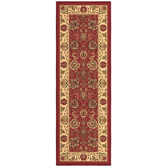 Ottomanson Floral Bathroom Runner Rug 20" x 53" - Non Slip Low Pile Carpet, Red