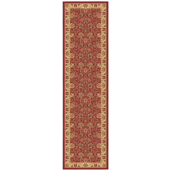 Ottomanson Floral Hallway Runner Rug 2'7" x 9'6" - Non Slip Low Pile Carpet, Red