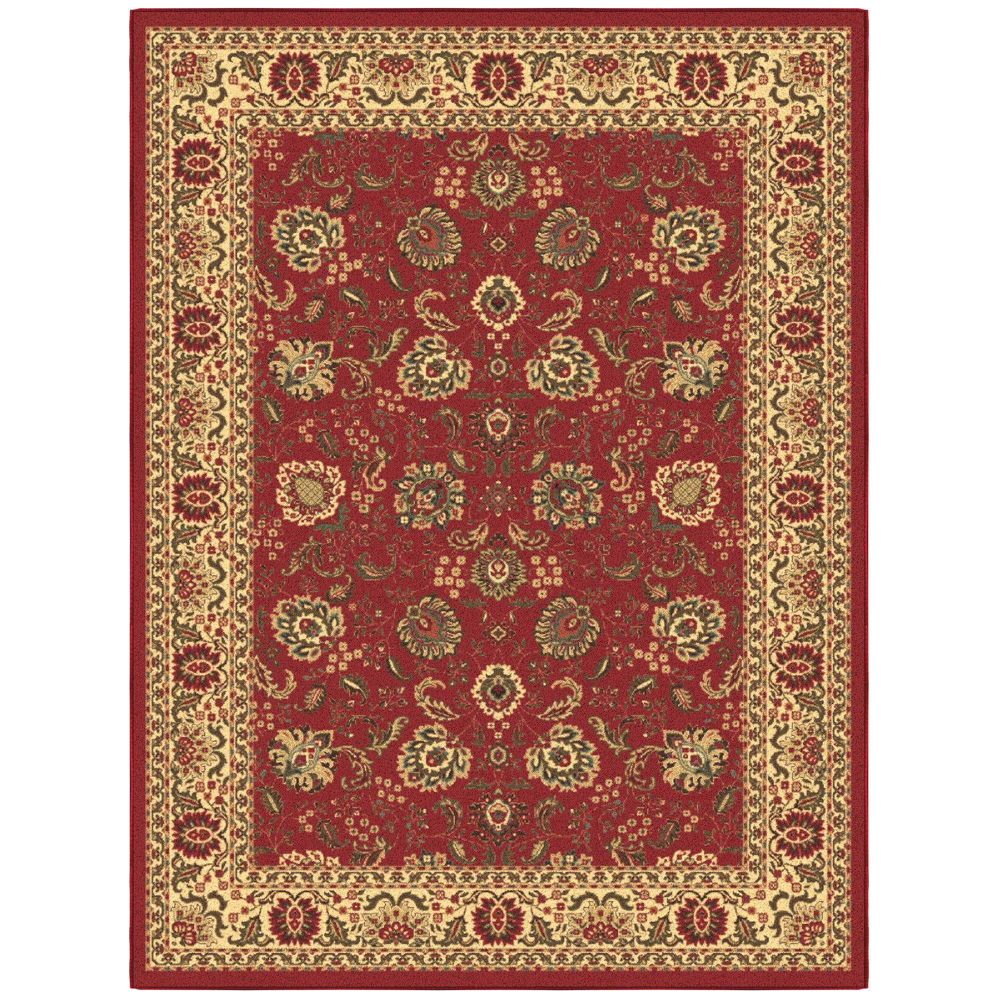 Red Oriental Washable Non-Slip 5' x 7' Synthetic Rug