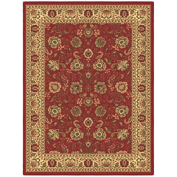 Ottomanson Non-Slip Area Rug for Living Room 5' x 6'6" Durable Low Profile Carpet, Red Floral