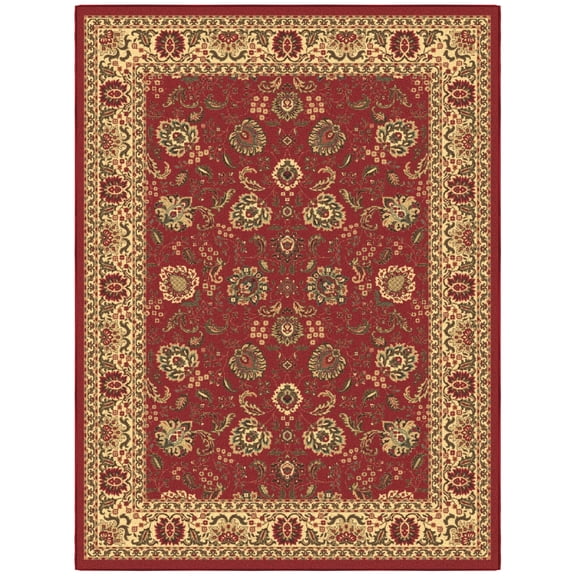 Ottomanson Floral Area Rug 5' x 6'6" - Non Slip Low Pile Carpet, Red