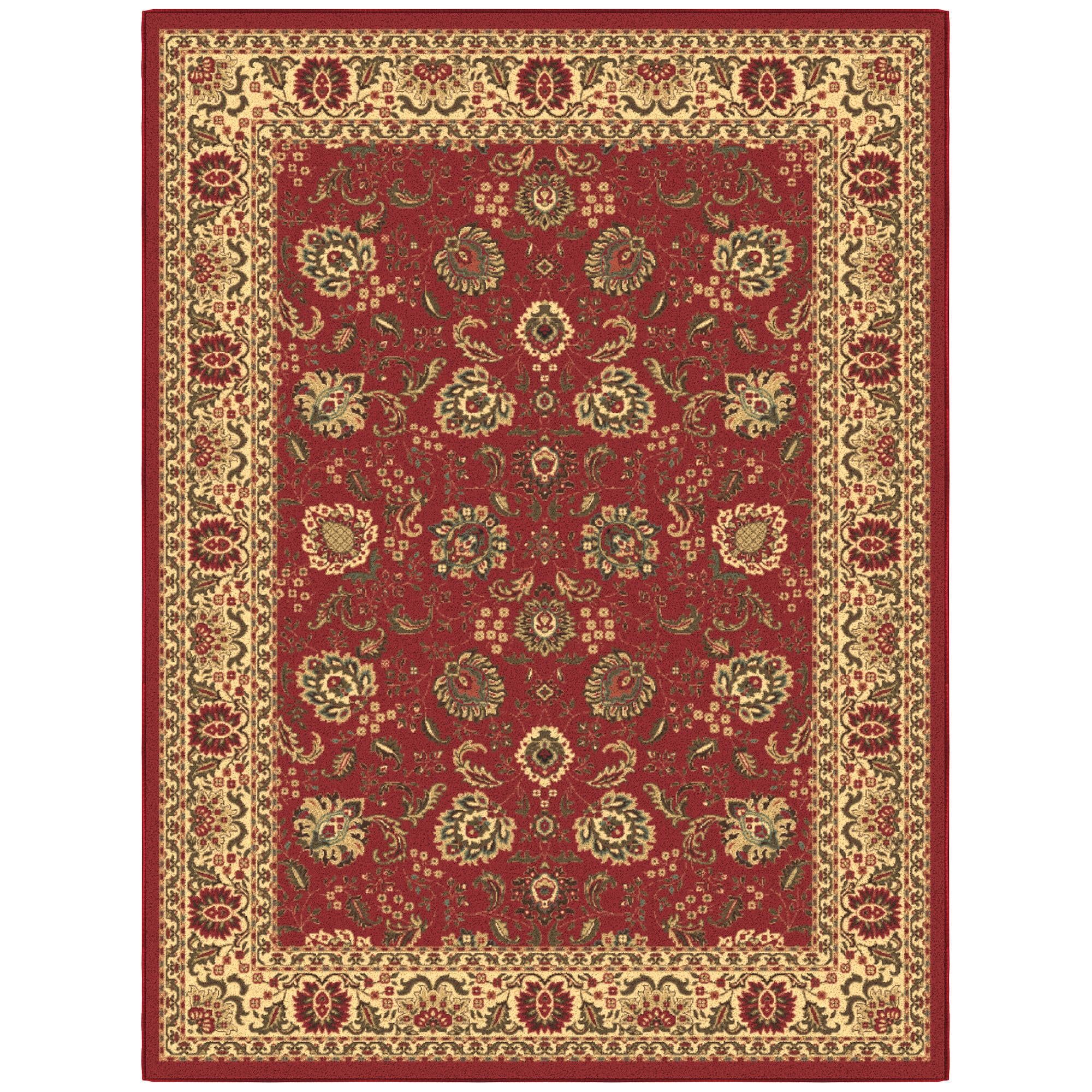 Red Oriental Washable Non-Slip 5' x 7' Synthetic Rug