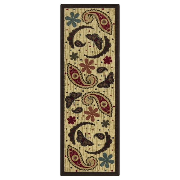 Ottomanson Paisley Bathroom Runner Rug 20" x 59" - Non Slip Low Pile Carpet, Beige