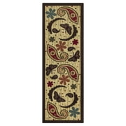 Ottomanson Paisley Bathroom Runner Rug 20 x 59 - Non Slip Low Pile Carpet, Beige