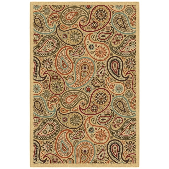 Ottomanson Non-Slip Area Rug for Living Room 3'3" x 5' Durable Low Profile Carpet, Beige Paisley