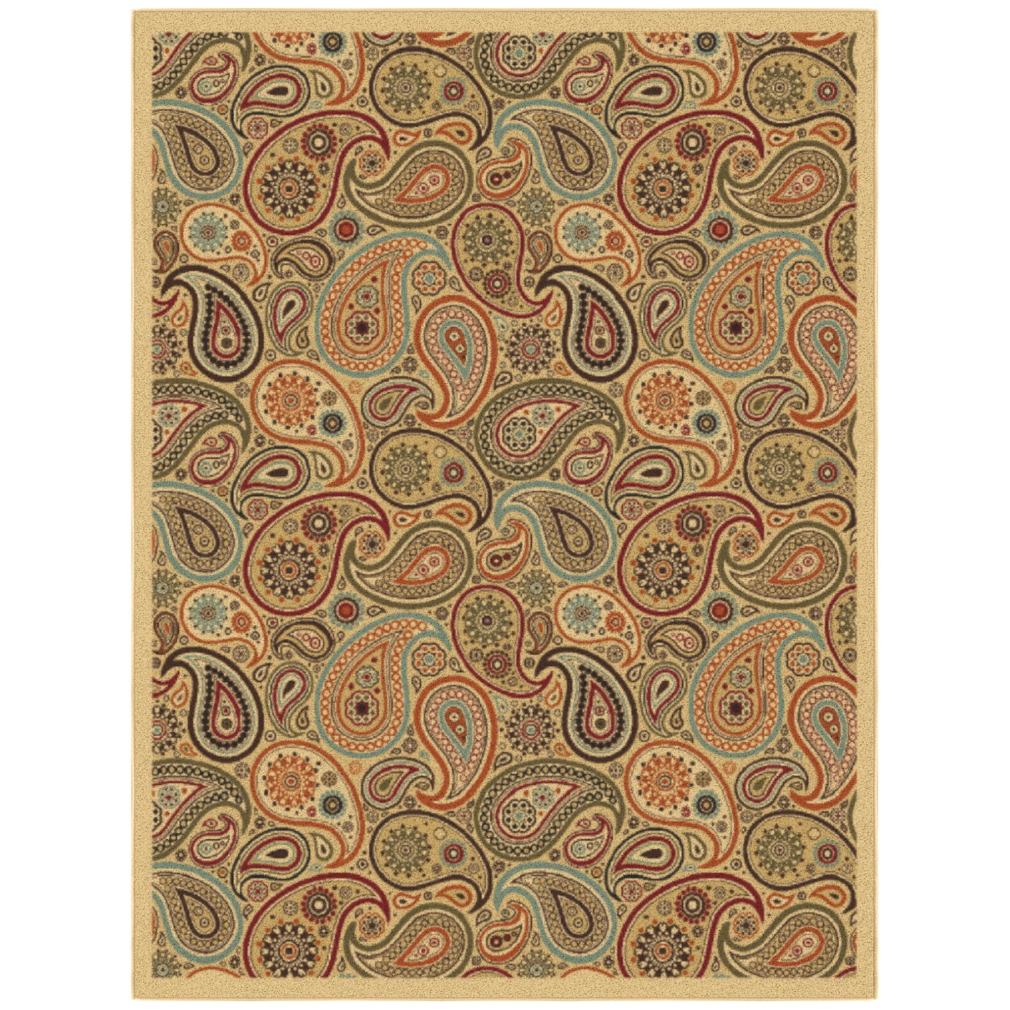 Paisley Design Beige and Red Non-Slip Washable Area Rug