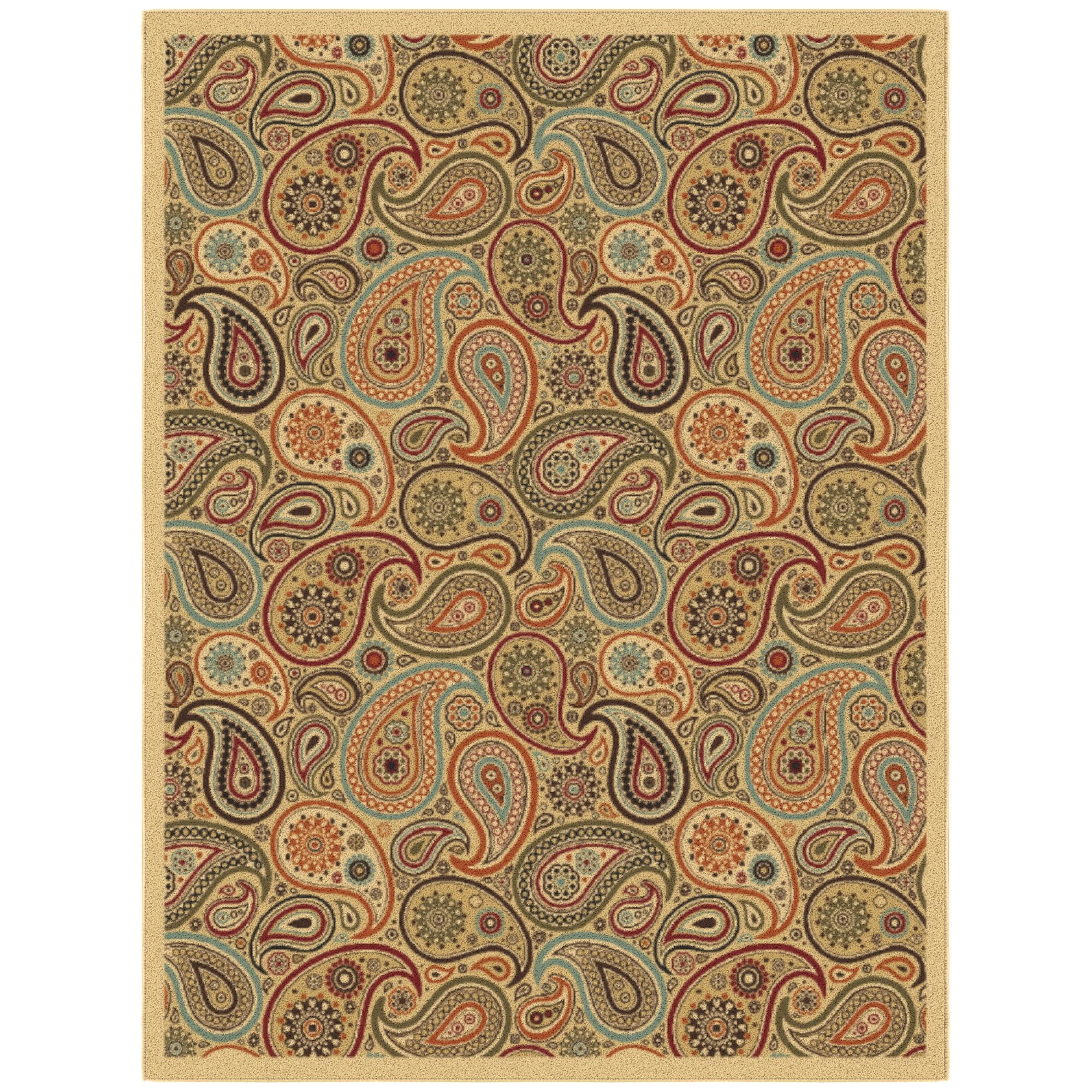 Paisley Design Beige and Red Non-Slip Washable Area Rug