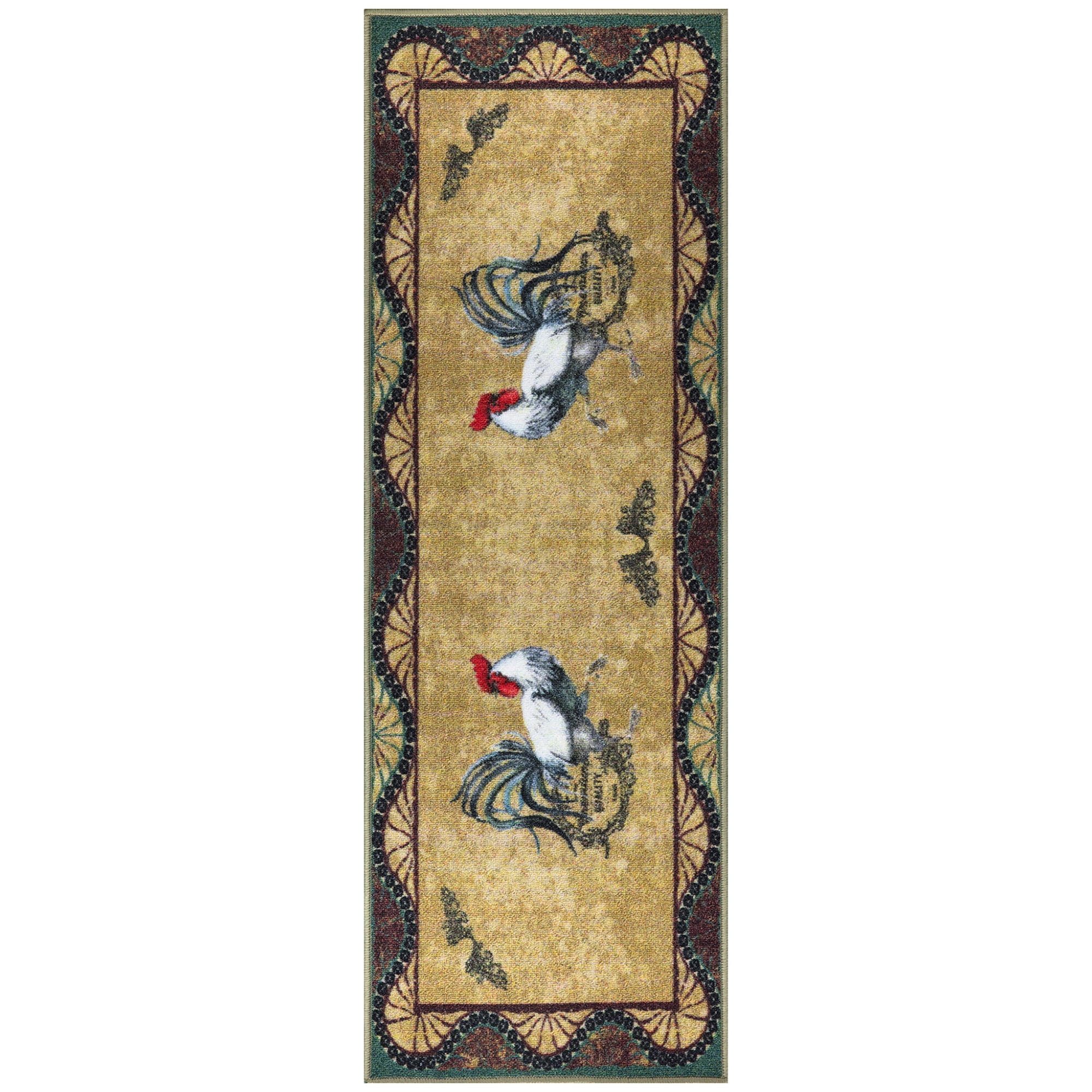Ottomanson Machine Washable NonSlip Rubberback Rooster 2x5 Kitchen Runner Rug, 20" x 59", Beige