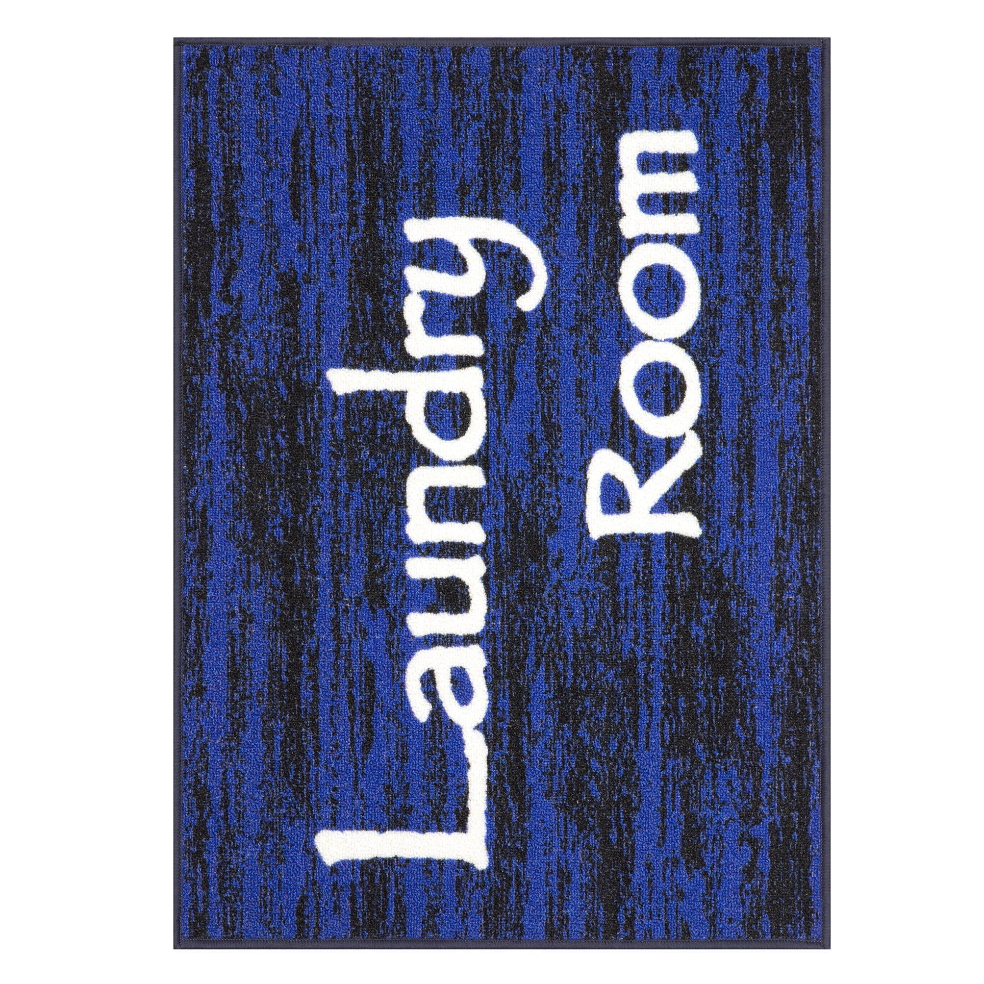 Blue and Black Synthetic Non-Slip Rectangular Laundry Room Rug