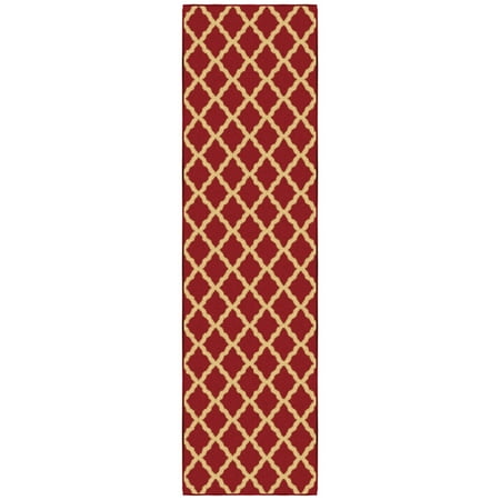 Ottomanson Non-Slip Hallway Runner Rug 1'10" x 7' Perfect for High Traffic Areas, Red Trellis