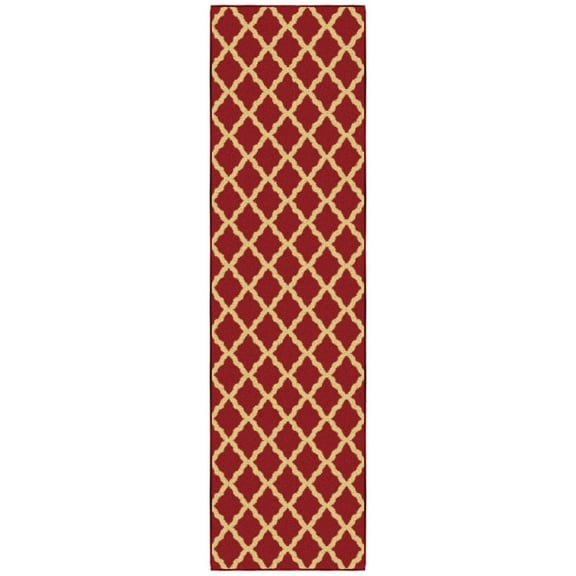 Ottomanson Non-Slip Hallway Runner Rug 1'10" x 7' Perfect for High Traffic Areas, Red Trellis